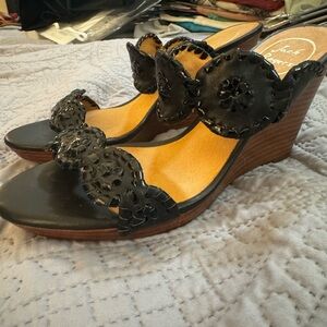 Jack Rogers Black Leather Wedges